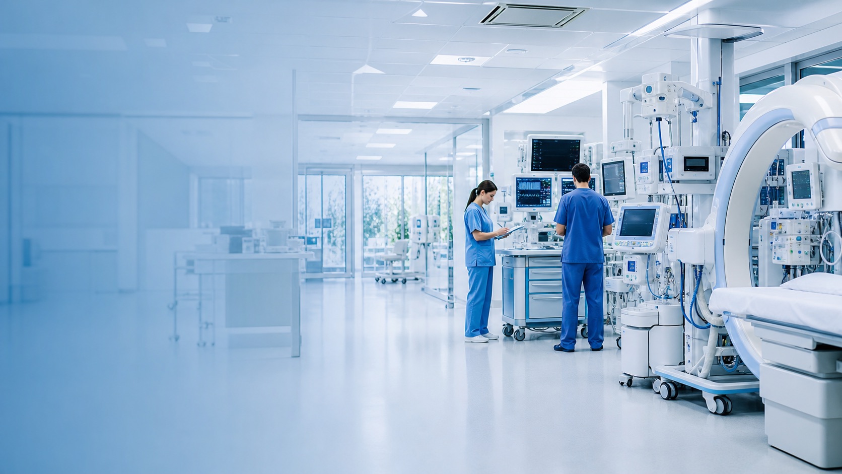 Medical specialists working with diagnostic equipment