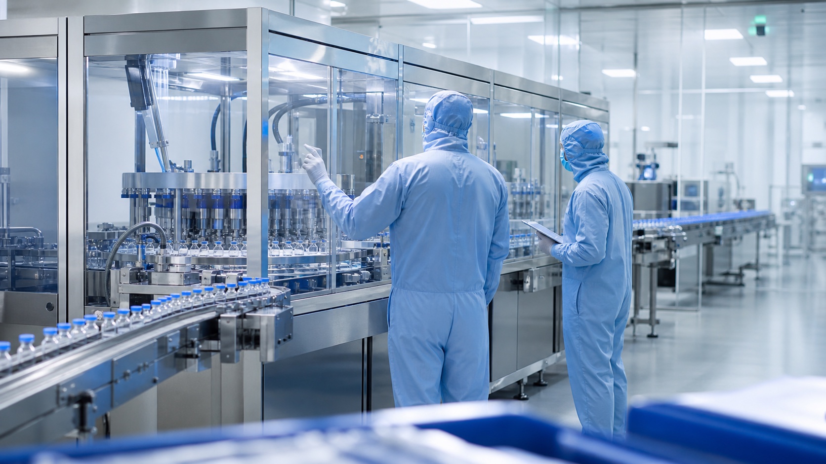 Automated sterile pharmaceutical manufacturing line